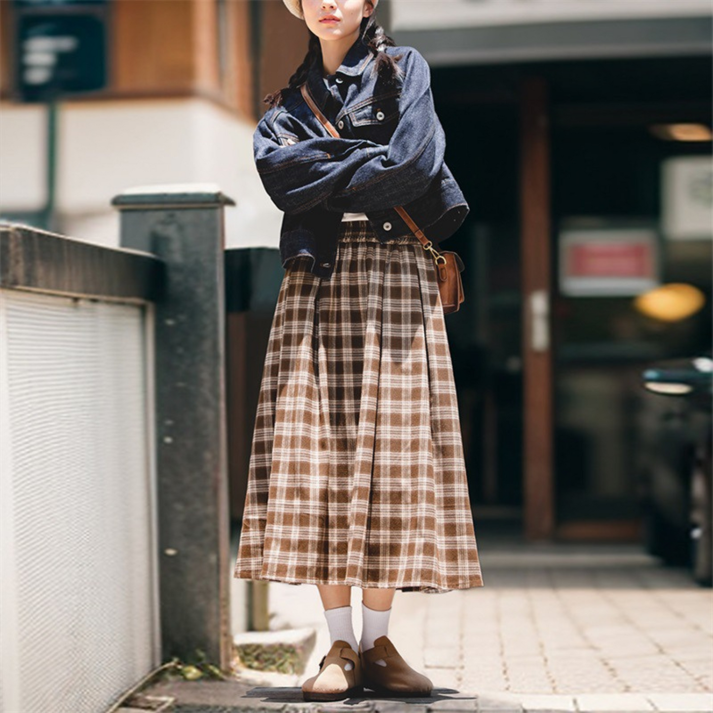 CHOCOLATE CHECK SKIRT